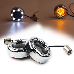 1 Pair 1157 Chrome Fire Ring Amber Led Turn Signal Lights For Harley Housings