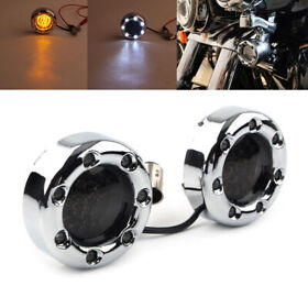 1157 Fire Ring Amber Led Turn Signal Lights Fit Harley Housings Chrome
