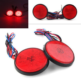 24 Leds Round Reflector Lights Tail Brake Turn Signal Lamps Red Lens Universal