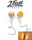 2fm-60-14560 Chrome Bullseye Bar End Turn Signals Winker Blinker Amber Flasher