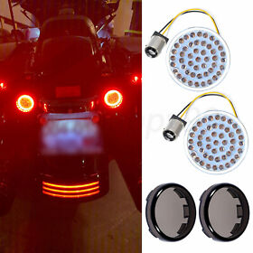 2inch Bullet 1157 Turn Signal Red Lights Inserts With Smoke Lens Cover Fit For Harley