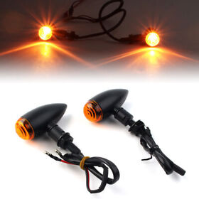 2x Black Amber Led Mini Motorcycle Turn Signal Lights Cruiser Chopper Custom New