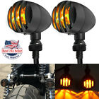 2x Motorcycle Grill Bullet Blinker Turn Signal Lights For Bobber Chopper Cruiser