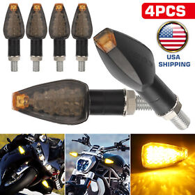 4pcs Motorcycle Turn Signal Black Led Amber Indicator Light Blinker Universal