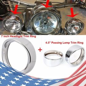 7inch Headlight 4.5inch Passing Lights Lamp Decorate Trim Ring Visor Cover For Harley