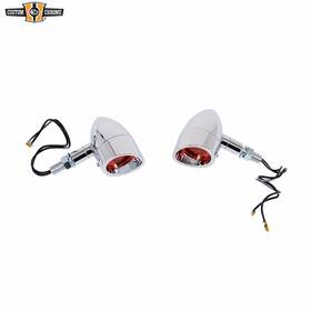 Custom Chrome 688043 Mini Bullet Lights Amber Lenses With Visored Bezel Fitsfor Harley Models