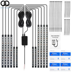 Apo187896 For Motorcycle 12v Dc 12pcs Rgb Bluetooth Led Light Accent Glow Neon Strip Kit