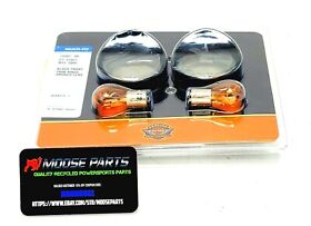 Harley Davidson Black Smoked Lens Turn Signal Trim Ring Bezel Bulb Set 73342-09