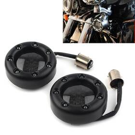 Hukyu 612044360547 1 Pair Led Black Fire Ring Turn Signals Lights For Harley Softail Dyna New