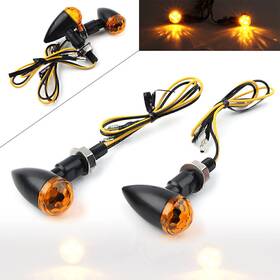Hukyu 612045647326 Universal Motorcycle Metal Led Mini Amber Turn Signal Indicators Light Fit 8mm