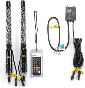 Kemimoto 03410 2pc 1ft Whip Lights For Side By App 1 Ft Black Transparent