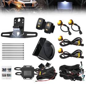 Kemimoto B0802-00309-bk Utv Turn Signal Kit With 110d Horn And License Plate Holder Lig