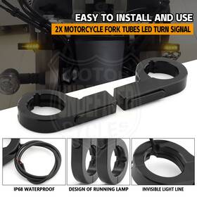 Lenkdou Mp02-001-0044b-46mm-im Black Led Turn Signal Light 43-46mm Fork Mount Clamp Amber Custom Motorcycle