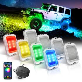 Mictuning Mic-lrl-493 C2 Rgb-ic Led Rock Lights 8 Pods Underglow Multicolor Chasing Lamp App