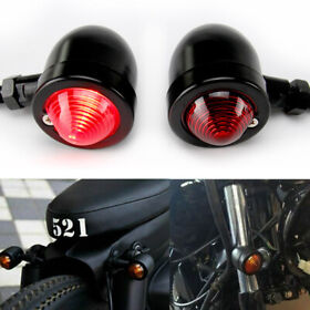 Motorcycle Black Bullet Blinker Red Turn Signal Lights For Harley Bobber Chopper