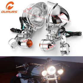 Motorcycle Chrome Passing Turn Signal Lights Lamp Driving Fog Spot Light Bar Kit
