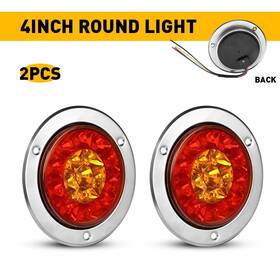 Oxilam Xpd-wdz-49444 2 Pcs 4 Inch Chrome Round 16led Red Amber Led Turn Stop Brake Trailer Tail Light