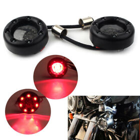 Pair 1157 Red Led Gloss Black Trim Ring Turn Signal Lights For Harley Sportster