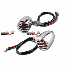 Pair Grille Amber Turn Signal Light Lamp For Harley-davidson Sportster Chrome Us