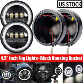 Ridroid 4.5 2x Black Inch Led Auxiliary Spot Passing Fog Lights Lamps Housing Bucket For Harley