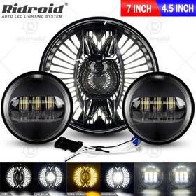 Ridroid H5024 For Harley Motorbike Black 7 Inch Led Headlight 4.5 Fog Passing Light Turn Signal