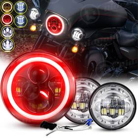 Ridroid Td7y0020wd0002 7 Inch Led Headlight With Red Drl 2x 4.5 Fog Passing Lights For Harley Motorcycle