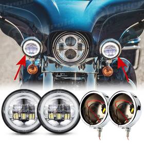 Ridroid Wd00005 Chrome 4.5 Inch Led Auxiliary Fog Lights Passing Lamp And Housing Bucket For Harley