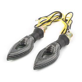 Universal Amber Led Turn Signal Lights Indicator Blinker Carbon Fiber Style L R