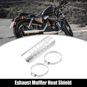 X Autohaux 734301955300 1 Set Motorcycle Exhaust Heat Shield Pipe Cover Heel Guard Silver Tone