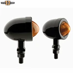 Custom Black Mini Amber Lens Bullet Lights W/ 2" Long Stem Fitsfor Harley Models. Fixed Price $18.99.